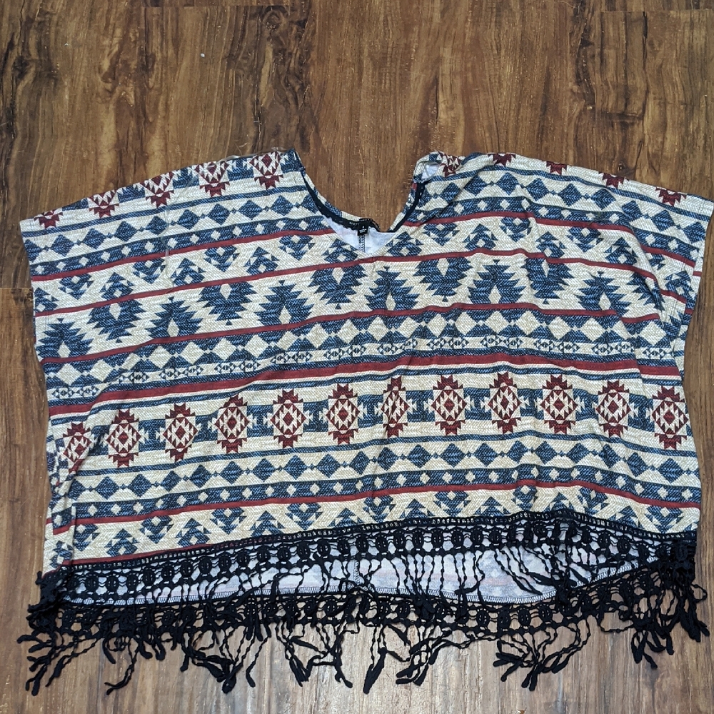Boho Fringe Festival Geometric Print Top S Aztec Boho Cottagecore